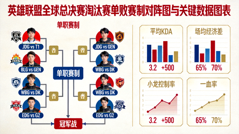 英雄联盟S16淘汰赛舞台中央的召唤师奖杯与单败对阵大屏